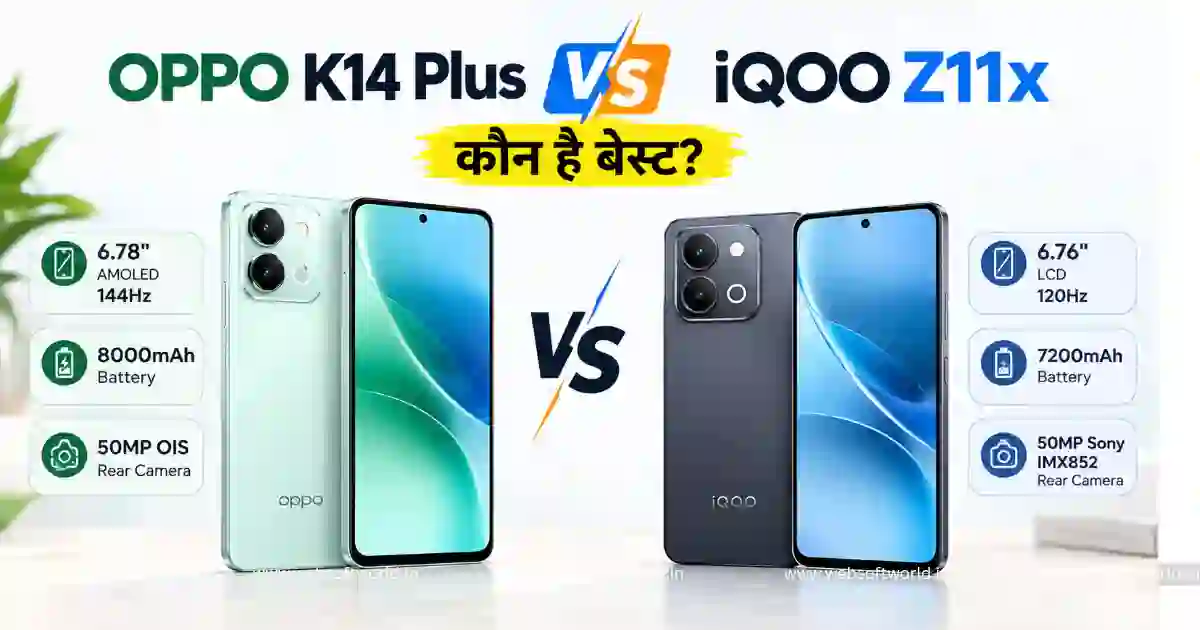 OPPO K14 Plus vs iQOO Z11xa: 144Hz AMOLED या 32MP 4K सेल्फी कैमरा, कौन सा फोन बेहतर?